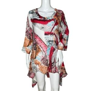 Kaktus Shirt Womens‎ Large White Multicolor Geometric Tunic Artsy Art to Wear
